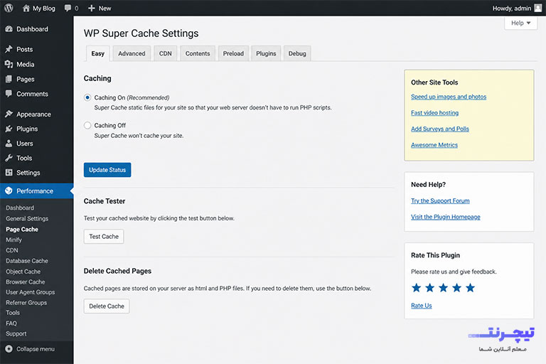 تنظیمات افزونه WP Super Cache برای کش وردپرس